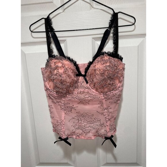 Cacique Tops - Pink Lace Bustier Size14 Black Floral Sheer Sexy Coquette Balletcore Baddie